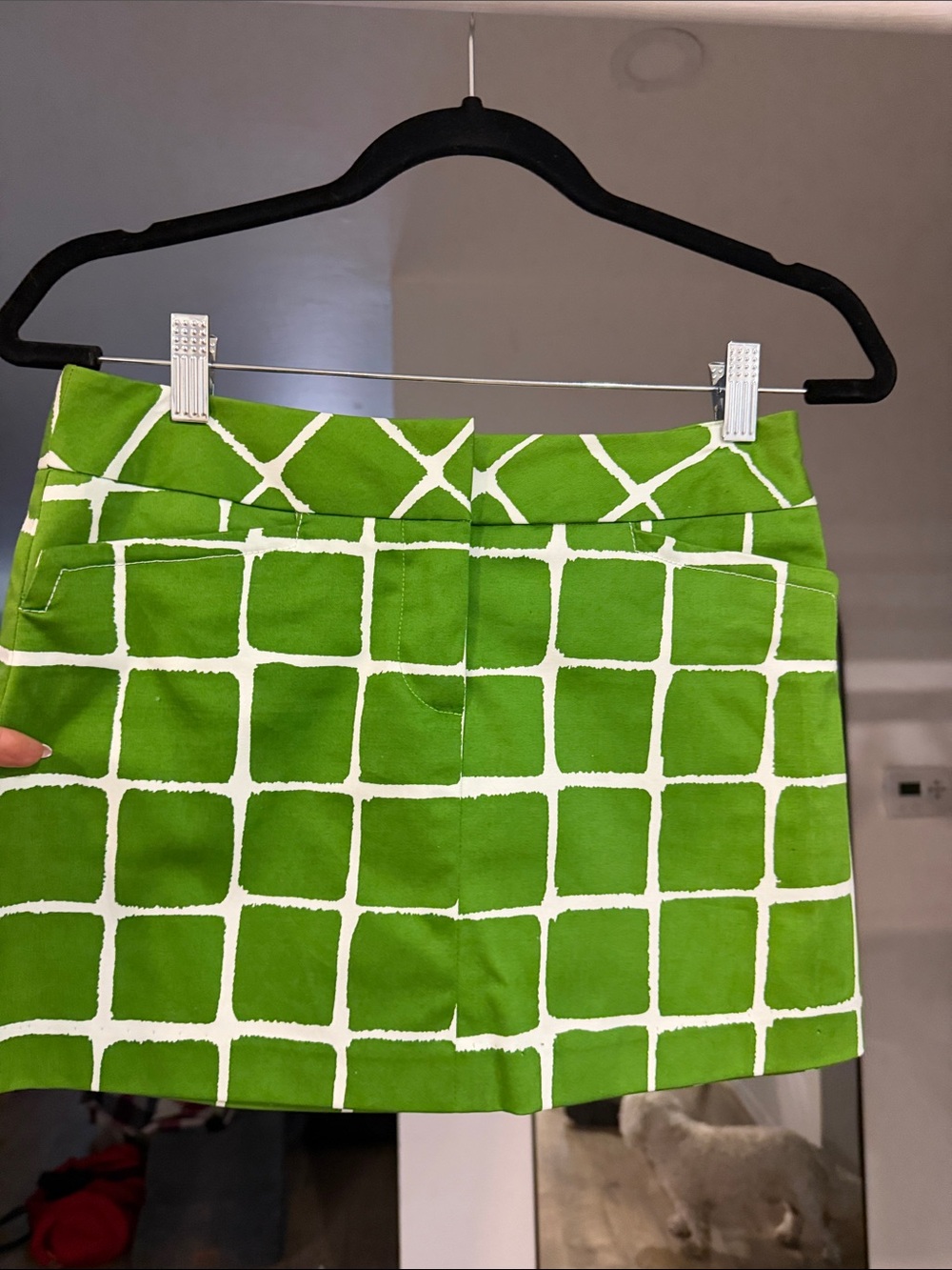 Trina Turk Green and White Grid Mini Skirt
